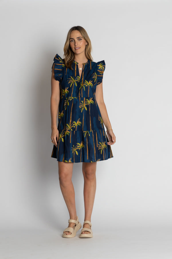 Lula Life Badira Ruffle Dress Navy
