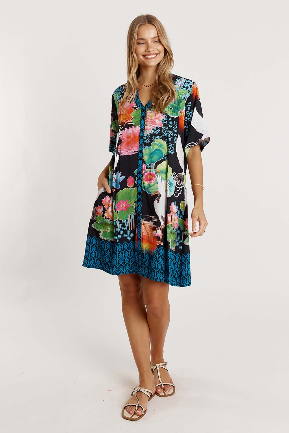 LulaLife Akiko Button Dress Ocean