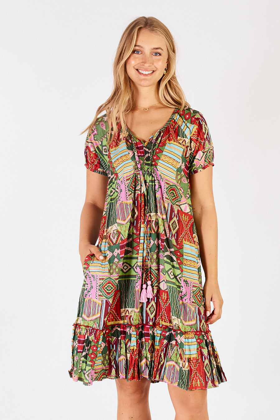 LulaLife Sylvie Shirred Dress Fern