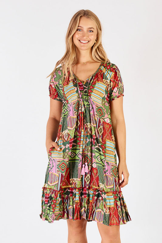 LulaLife Sylvie Shirred Dress Fern