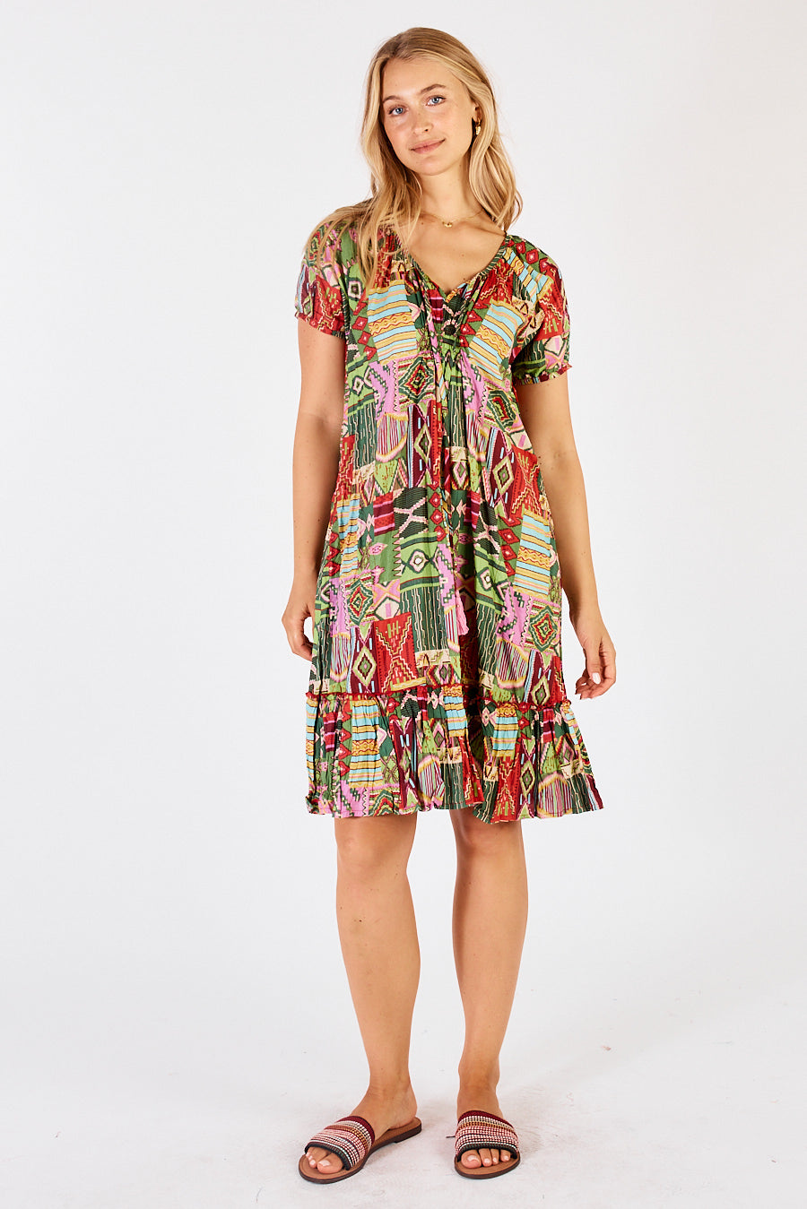 LulaLife Sylvie Shirred Dress Fern