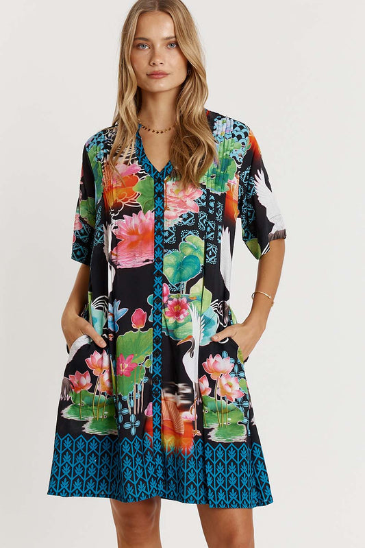 LulaLife Akiko Button Dress Ocean