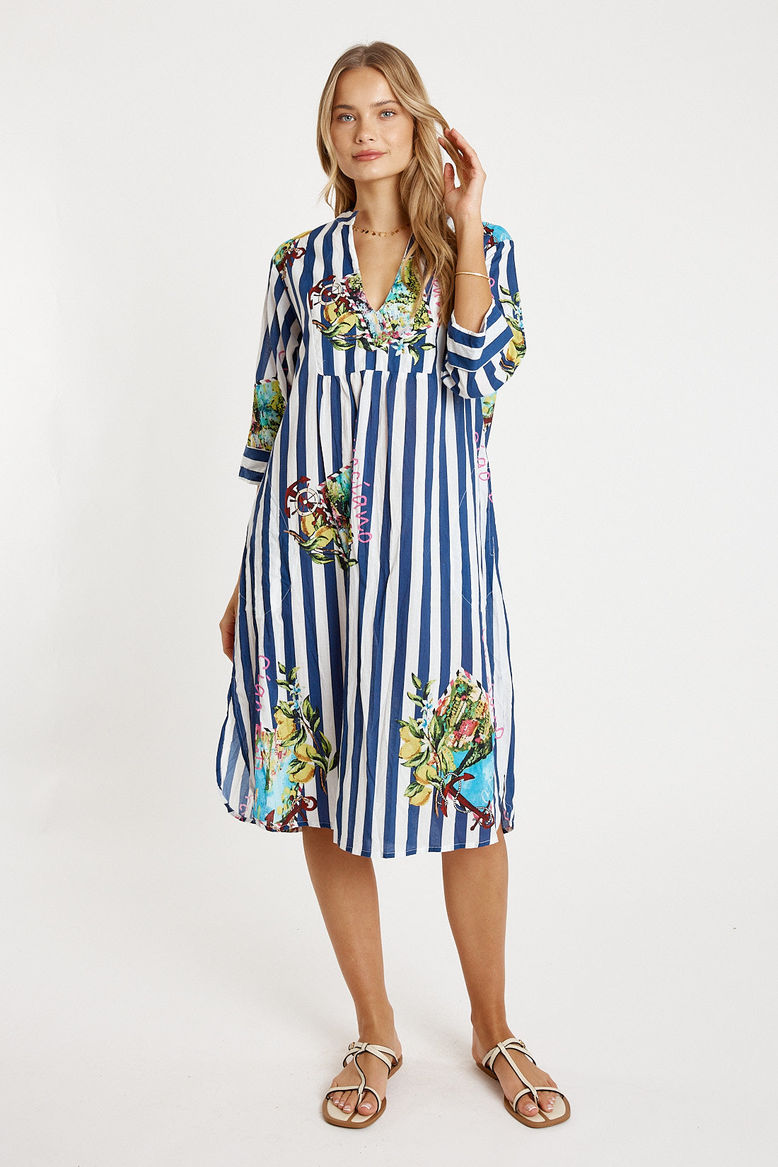LulaLife Lucciano Kaftan Navy Stripe