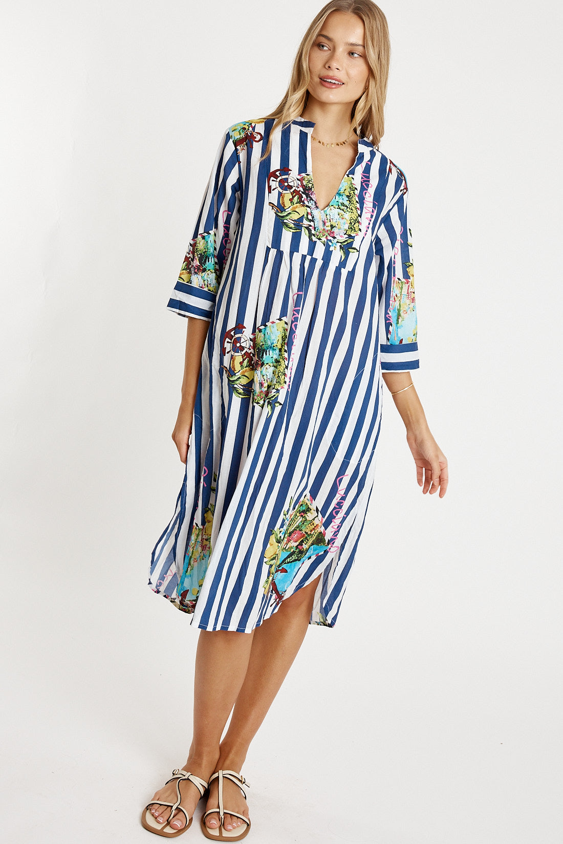 LulaLife Lucciano Kaftan Navy Stripe
