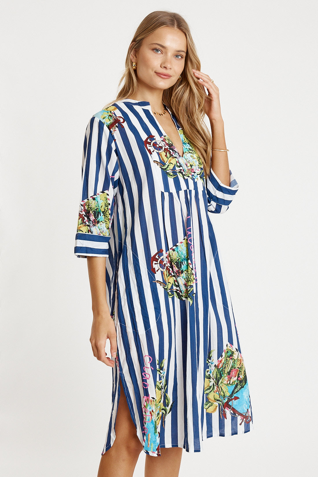 LulaLife Lucciano Kaftan Navy Stripe