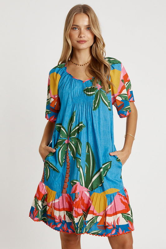 LulaLife Pacifica Shirred Dress Print
