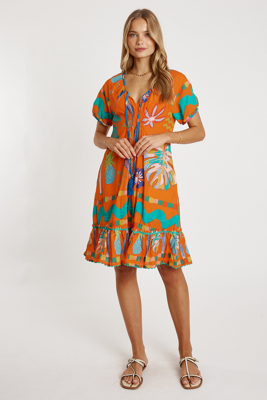 LulaLife Tasmin Shirred Dress Flame