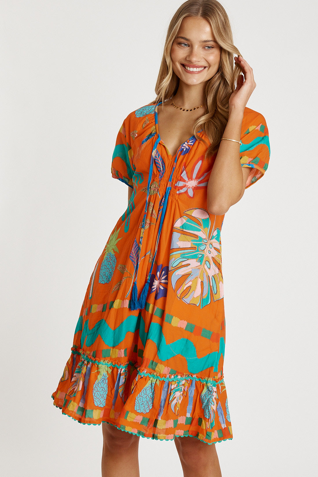 LulaLife Tasmin Shirred Dress Flame