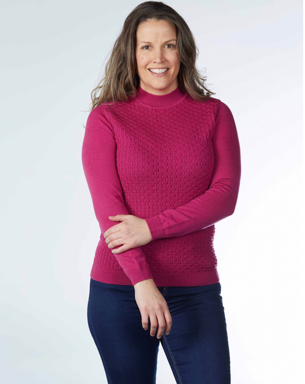 Honeycomb Knit Turtle Neck Jumper - Magenta